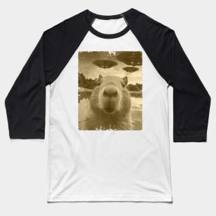 Funny Capybara Ufo Selfie Baseball T-Shirt